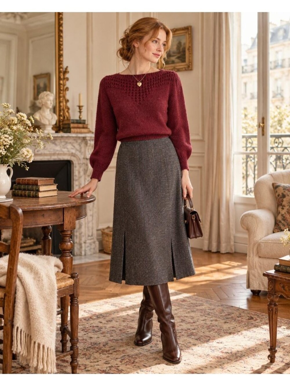 Vintage Wool Blend Skirt Medium | Charcoal Grey Pleated Midi Skirt